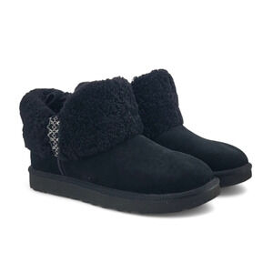 UGG Women's Ultra Mini Braid Cozy Sheepskin Black Booties‎ Size 9 EU 40